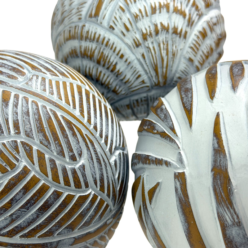 Decorative Balls Set of 3, 4.5 Inch Tropical Whitewash Bowl Filler Image 8