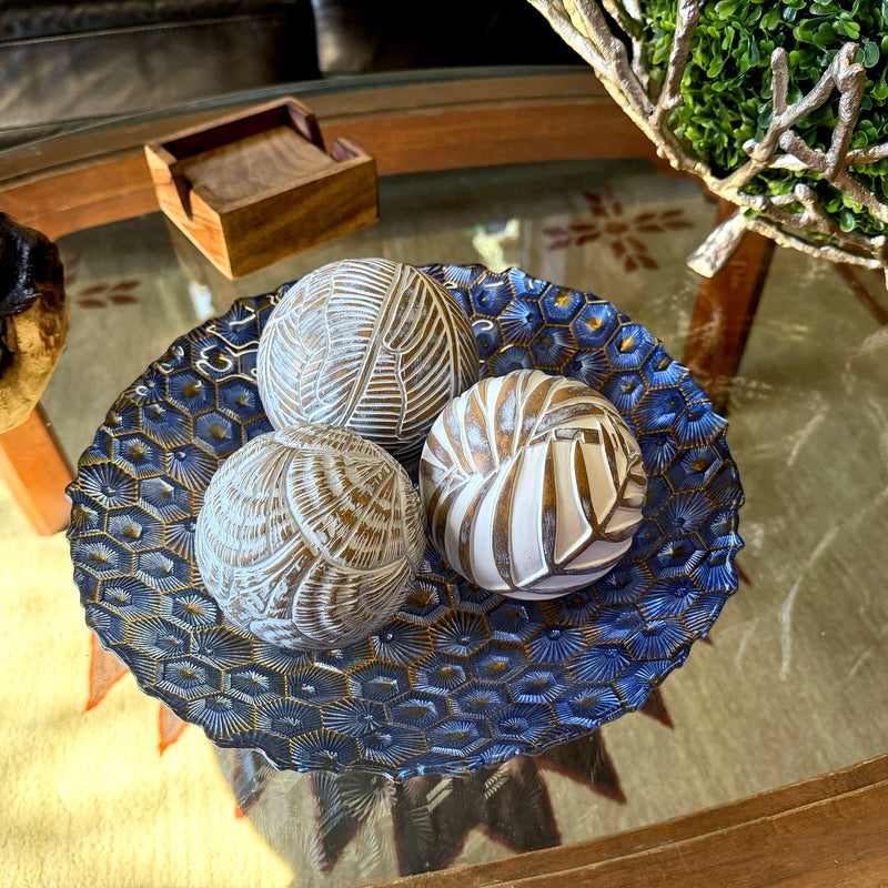 Decorative Balls Set of 3, 4.5 Inch Tropical Whitewash Bowl Filler Image 4