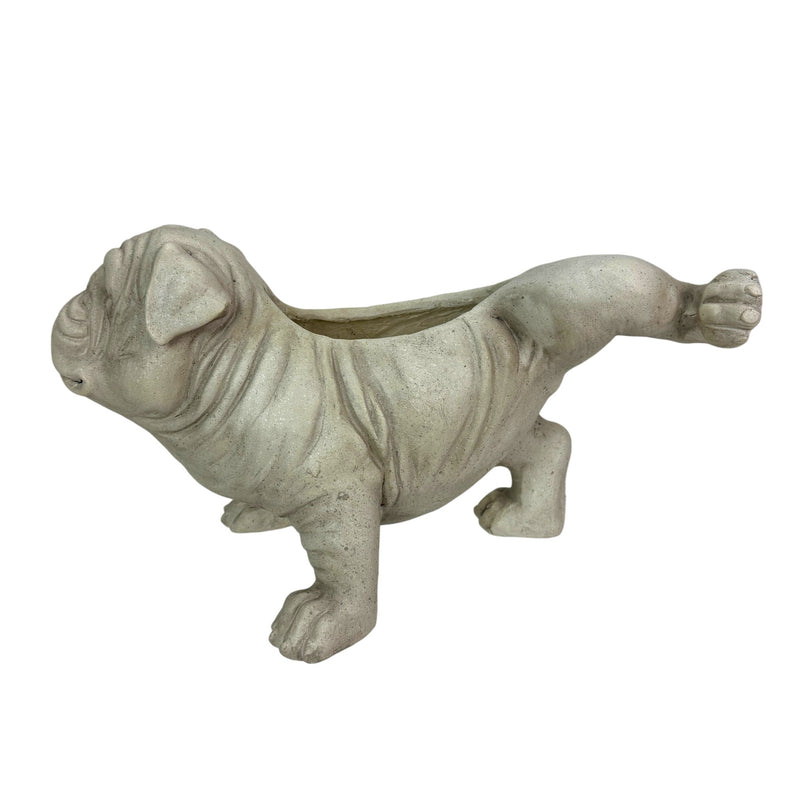 White - Image 9 - Zeckos Bulldog Planter, Antique Stone Finish Magnesium Oxide Freestanding Dog Planter, 11 Inch Tall