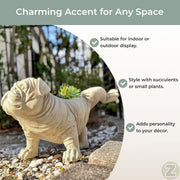 White - Image 5 - Zeckos Bulldog Planter, Antique Stone Finish Magnesium Oxide Freestanding Dog Planter, 11 Inch Tall