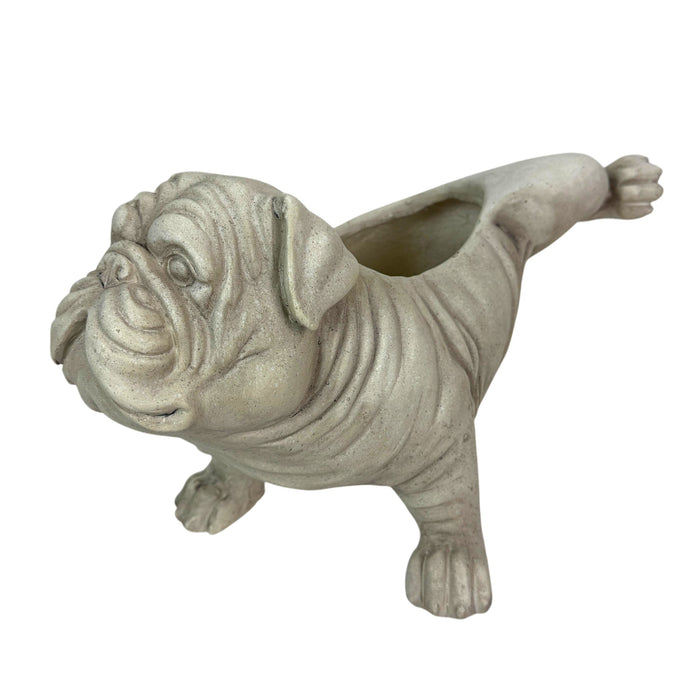 White - Image 1 - Zeckos Bulldog Planter, Antique Stone Finish Magnesium Oxide Freestanding Dog Planter, 11 Inch Tall