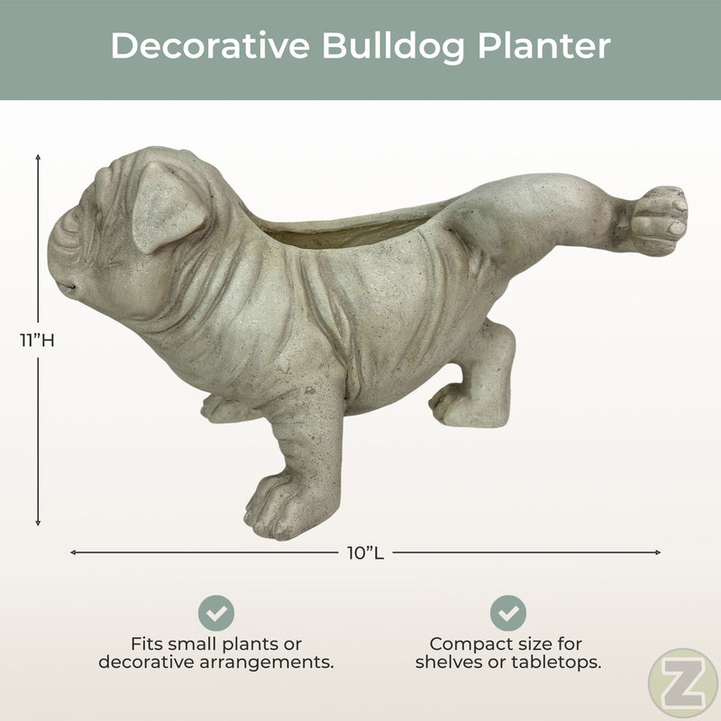 White - Image 4 - Zeckos Bulldog Planter, Antique Stone Finish Magnesium Oxide Freestanding Dog Planter, 11 Inch Tall