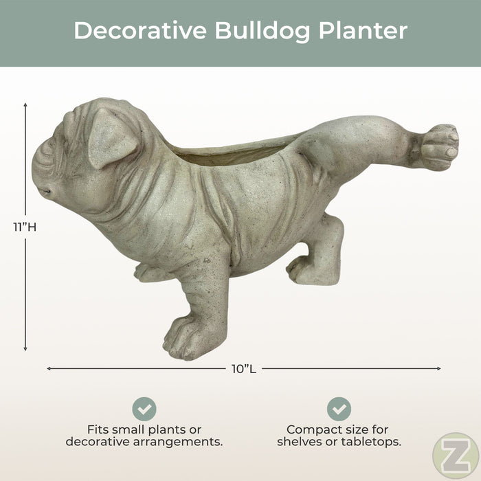 White - Image 4 - Zeckos Bulldog Planter, Antique Stone Finish Magnesium Oxide Freestanding Dog Planter, 11 Inch Tall