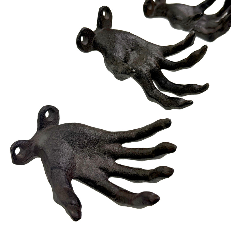 Black - Image 2 - Set of 3 Creepy Hand Wall Hooks, 4 Inch Deep Antique Black Cast Iron