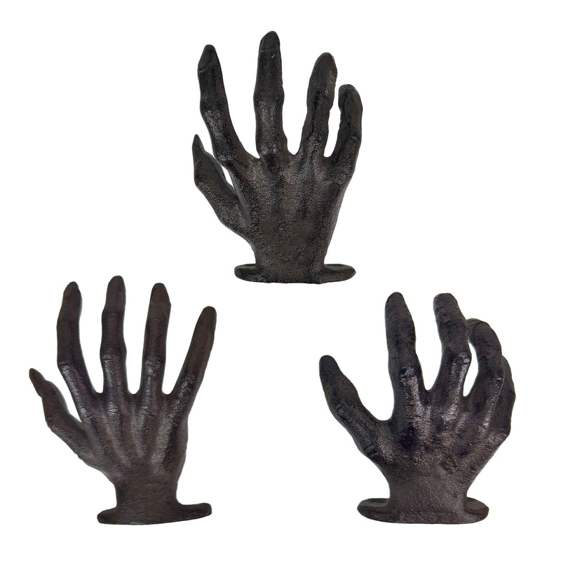 Black - Image 9 - Set of 3 Creepy Hand Wall Hooks, 4 Inch Deep Antique Black Cast Iron