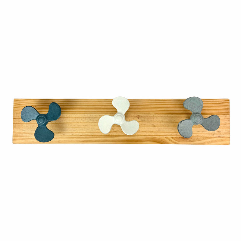 Zeckos 24 Inch Boat Propeller Wall Hooks Rack on Natural Wood Board, Nautical Multicolor Metal and Wood Wall Mounted Coat and