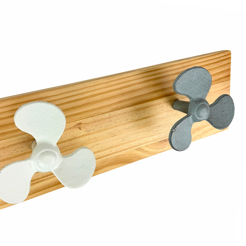 Zeckos 24 Inch Boat Propeller Wall Hooks Rack on Natural Wood Board, Nautical Multicolor Metal and Wood Wall Mounted Coat and