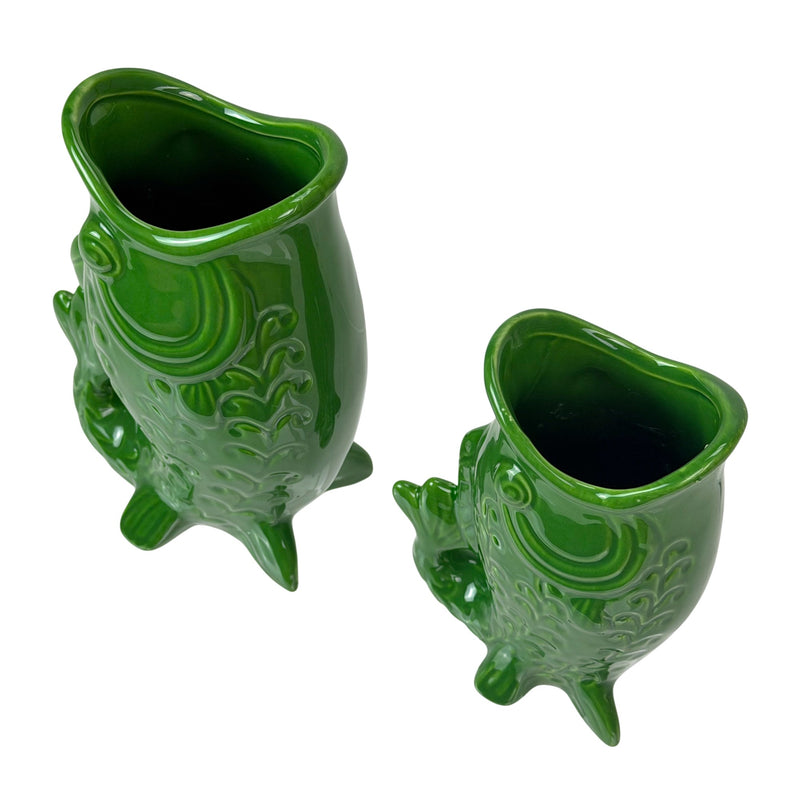 Green - Image 9 - Zeckos Porcelain Decorative Vases Set of 2 in Glossy Green Gurgling Fish Style, 8 X 5.5 X 3.75 in Overall,
