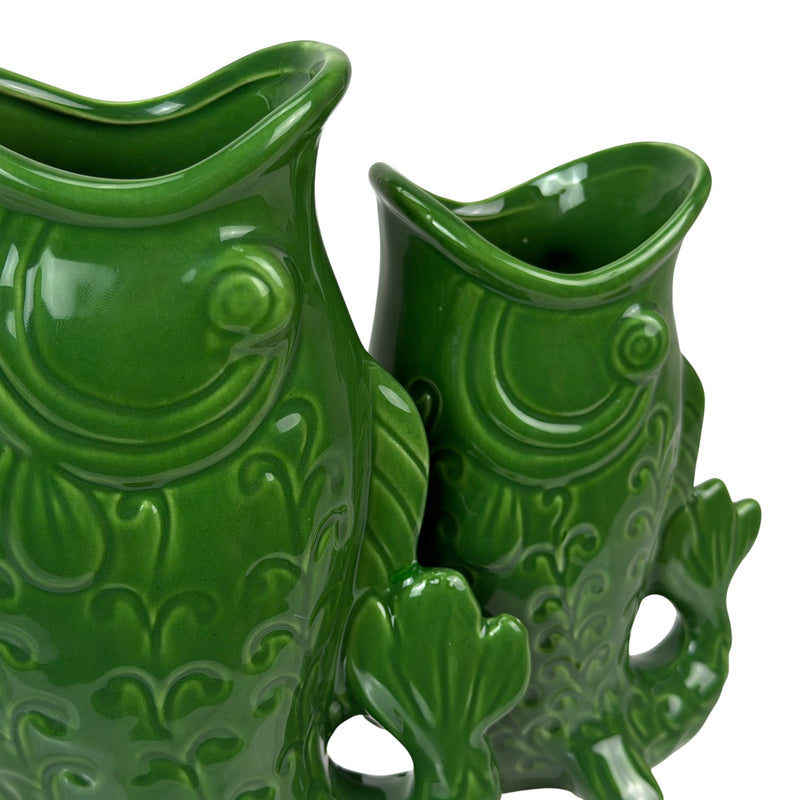 Green - Image 10 - Zeckos Porcelain Decorative Vases Set of 2 in Glossy Green Gurgling Fish Style, 8 X 5.5 X 3.75 in Overall,