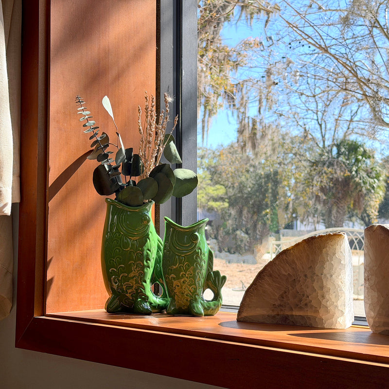 Green - Image 7 - Zeckos Porcelain Decorative Vases Set of 2 in Glossy Green Gurgling Fish Style, 8 X 5.5 X 3.75 in Overall,