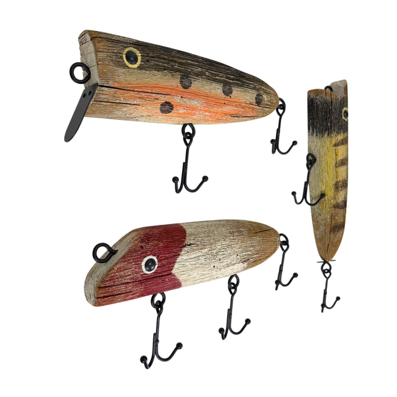 Large - Image 3 - Zeckos Fishing Lure Wall Hook Sculptures Set of 3, Wood and Metal Vintage Wall Decor, Distressed