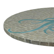 Zeckos Octopus Lazy Susan 16 Inch Handcrafted Capiz Shell Rotating Tray with Glossy Mosaic Surface, Light Blue and White