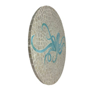 Zeckos Octopus Lazy Susan 16 Inch Handcrafted Capiz Shell Rotating Tray with Glossy Mosaic Surface, Light Blue and White