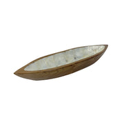 Zeckos Decorative Boat Bowl, 24-Inch Teak Wood with White Capiz Interior Image 9