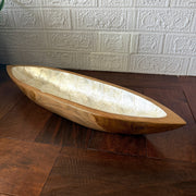 Zeckos Decorative Boat Bowl, 24-Inch Teak Wood with White Capiz Interior Image 7