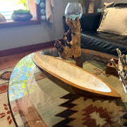 Zeckos Decorative Boat Bowl, 24-Inch Teak Wood with White Capiz Interior Image 8