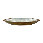 Zeckos Decorative Boat Bowl, 24-Inch Teak Wood with White Capiz Interior Image 1
