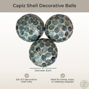 Blue - Image 4 - Zeckos Sea Blue Capiz Shell Decorative Orbs, Set of 3 Glossy 4 Inch Mosaic Sphere Accent Balls for Coastal