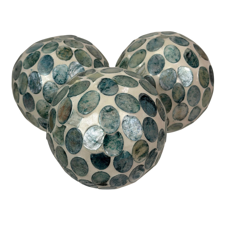 Blue - Image 2 - Zeckos Sea Blue Capiz Shell Decorative Orbs, Set of 3 Glossy 4 Inch Mosaic Sphere Accent Balls for Coastal
