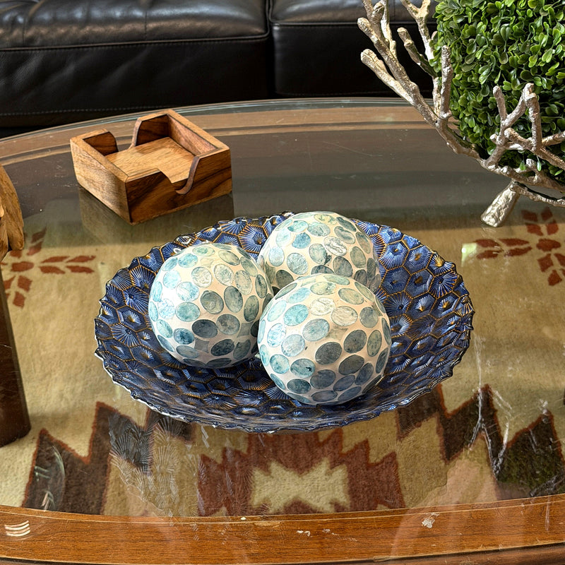 Blue - Image 4 - Zeckos Sea Blue Capiz Shell Decorative Orbs, Set of 3 Glossy 4 Inch Mosaic Sphere Accent Balls for Coastal