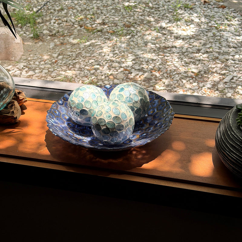 Blue - Image 6 - Zeckos Sea Blue Capiz Shell Decorative Orbs, Set of 3 Glossy 4 Inch Mosaic Sphere Accent Balls for Coastal