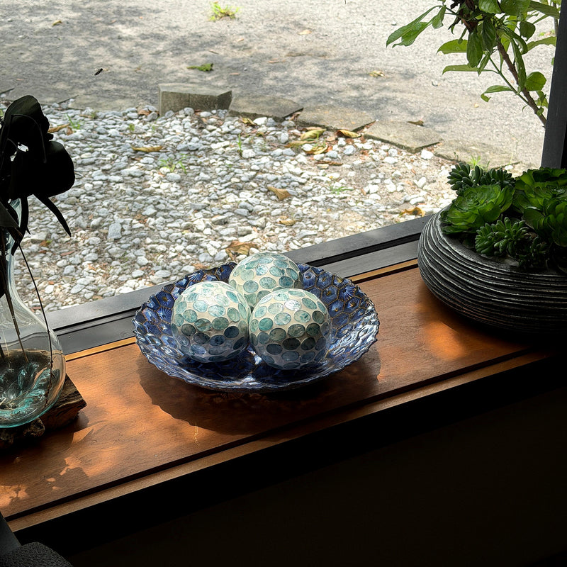 Blue - Image 7 - Zeckos Sea Blue Capiz Shell Decorative Orbs, Set of 3 Glossy 4 Inch Mosaic Sphere Accent Balls for Coastal