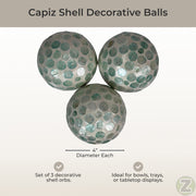 Green - Image 4 - Zeckos Decorative Balls Set of 3, Aqua Capiz Shell Orbs, 4 Inch Glossy Handmade Coastal Table Centerpiece
