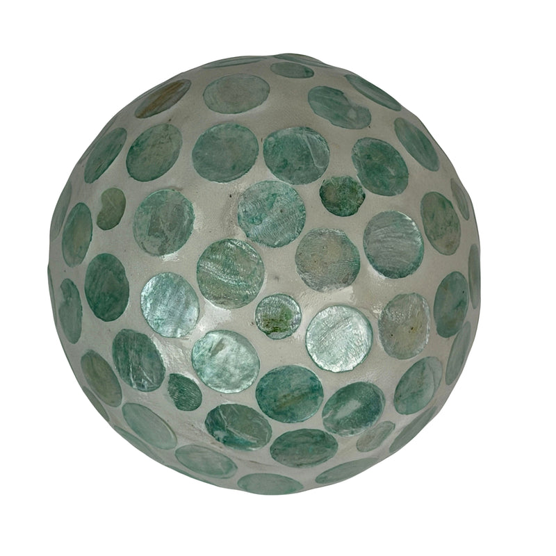 Green - Image 3 - Zeckos Decorative Balls Set of 3, Aqua Capiz Shell Orbs, 4 Inch Glossy Handmade Coastal Table Centerpiece