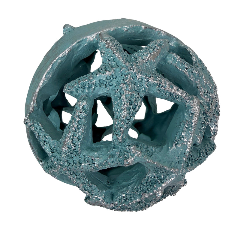 Set of 3 Decorative Orbs, 4 Inch Coastal Starfish Resin Balls Image 10