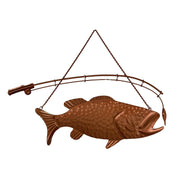 Zeckos Largemouth Bass Metal Wall Hanging, Rustic Copper Verdigris Fish Wall Sculpture with Rod and Lure, 15 Inch Long Lodge