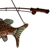 Zeckos Largemouth Bass Metal Wall Hanging, Rustic Copper Verdigris Fish Wall Sculpture with Rod and Lure, 15 Inch Long Lodge