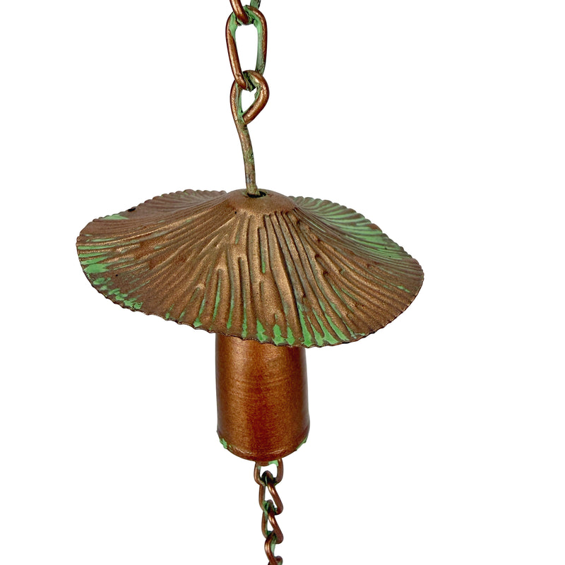 Mushroom - Image 8 - Zeckos Mushroom Rain Chain, 84 Inch Copper Metal with Verdigris Finish