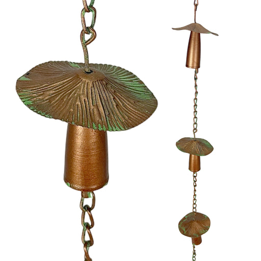 Mushroom - Image 1 - Zeckos Mushroom Rain Chain, 84 Inch Copper Metal with Verdigris Finish