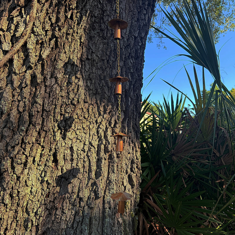 Mushroom - Image 5 - Zeckos Mushroom Rain Chain, 84 Inch Copper Metal with Verdigris Finish