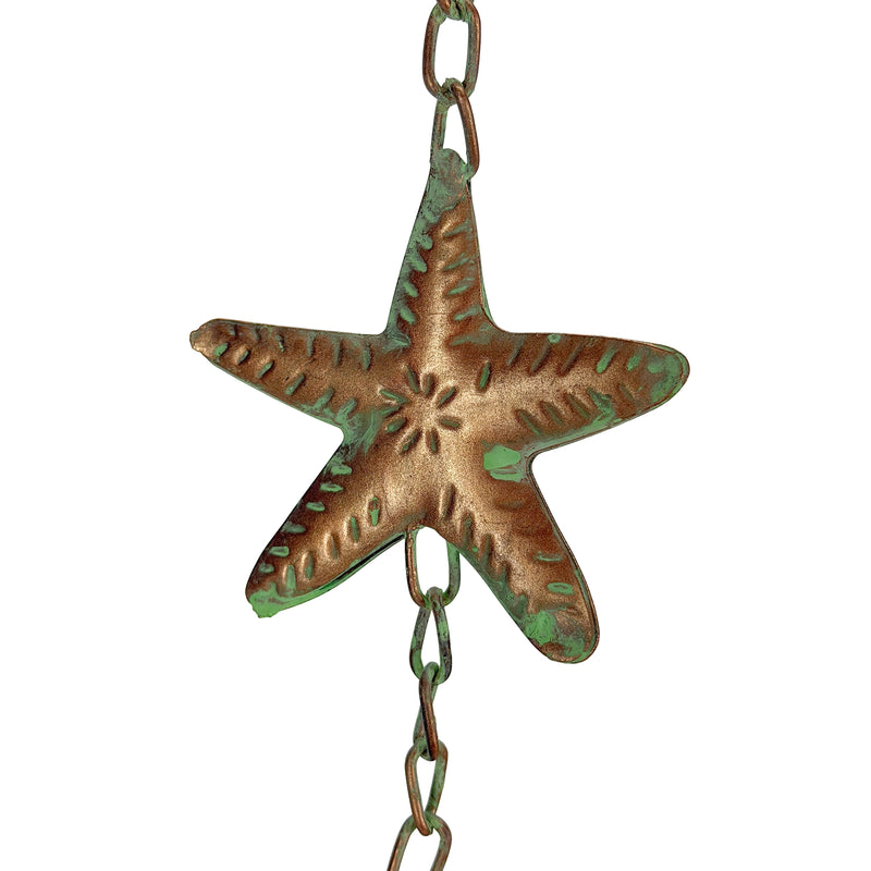 Sea Turtle, Starfish - Image 5 - Zeckos Sea Turtle Rain Chain with Starfish, 84 Inch Copper Metal