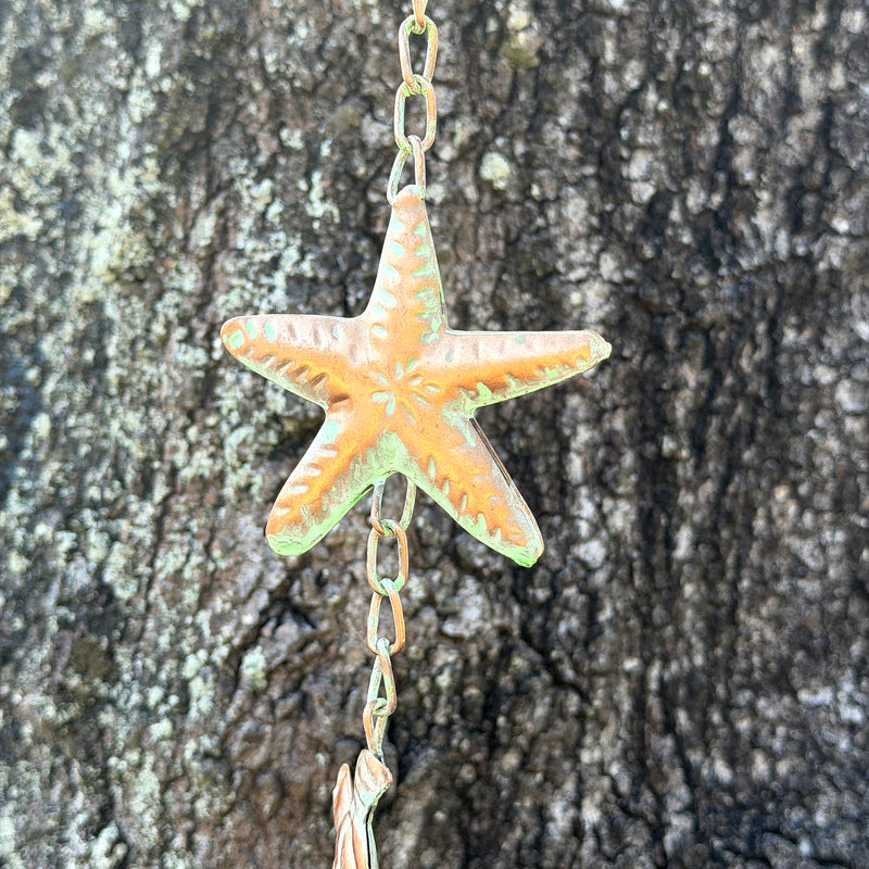 Sea Turtle, Starfish - Image 8 - Zeckos Sea Turtle Rain Chain with Starfish, 84 Inch Copper Metal