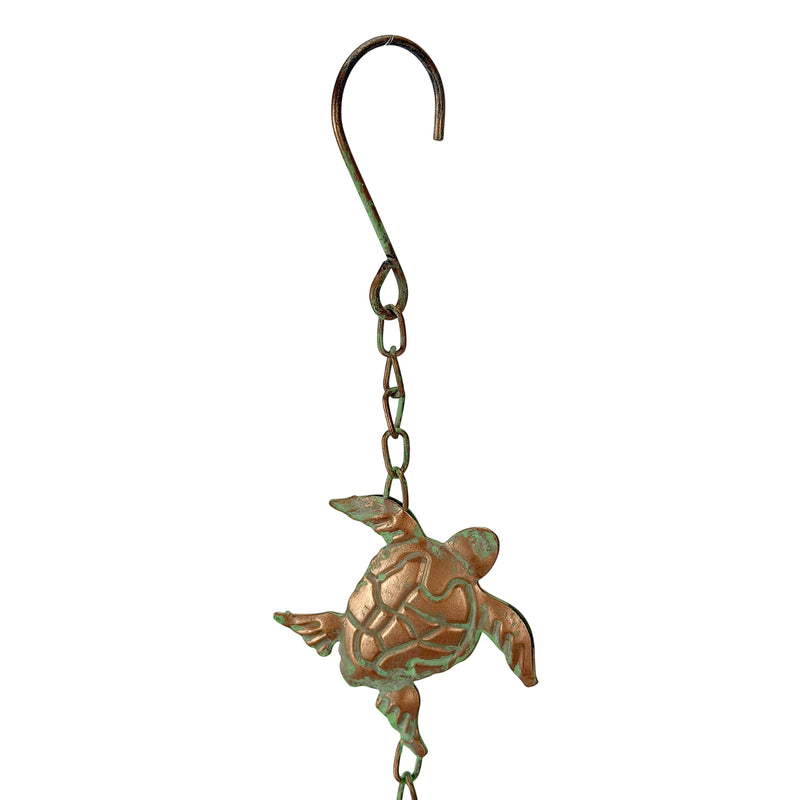 Sea Turtle, Starfish - Image 3 - Zeckos Sea Turtle Rain Chain with Starfish, 84 Inch Copper Metal