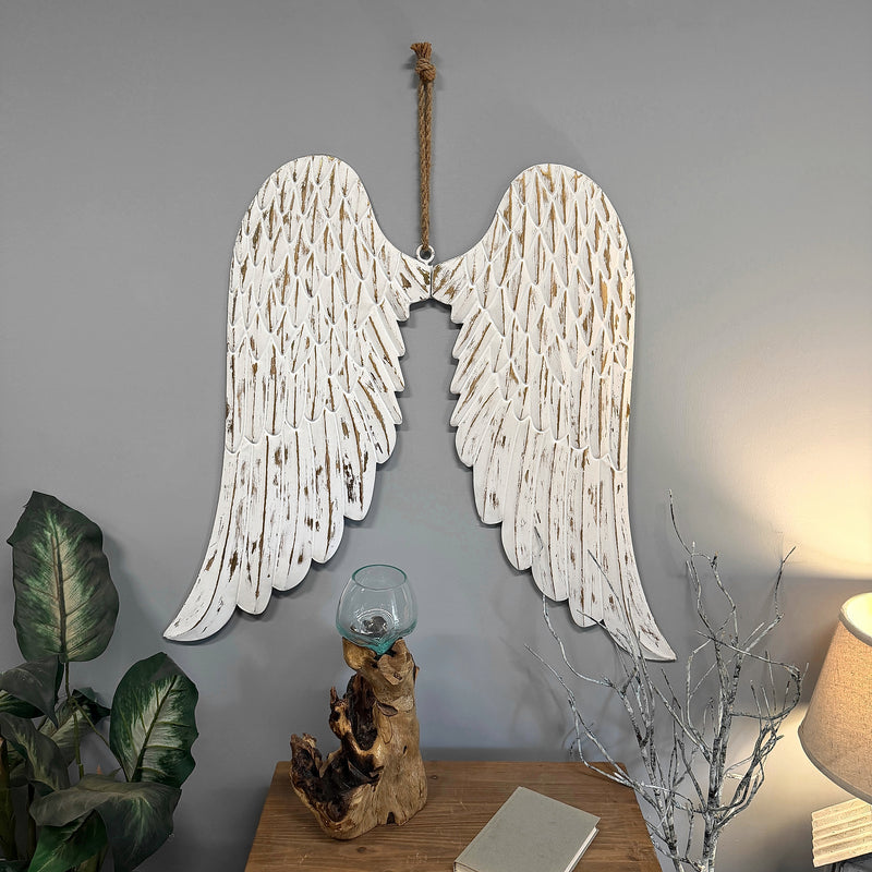 White - Image 4 - Zeckos Angel Wings Wall Sculpture, 34-Inch Metal White with Gold Accents