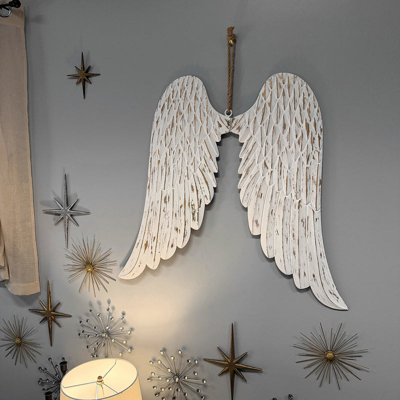 White - Image 5 - Zeckos Angel Wings Wall Sculpture, 34-Inch Metal White with Gold Accents
