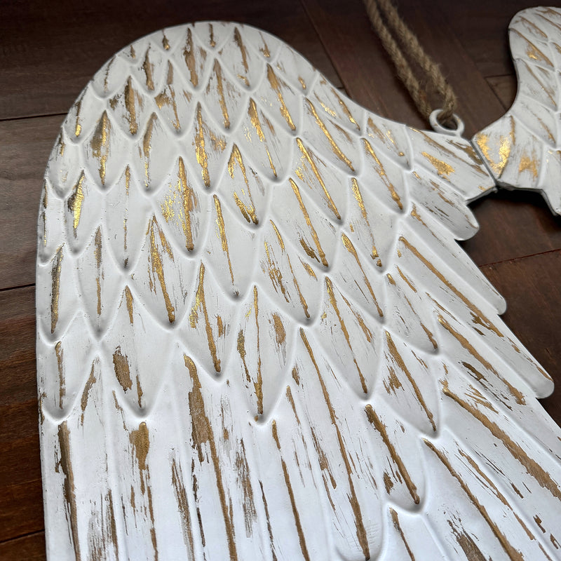 White - Image 7 - Zeckos Angel Wings Wall Sculpture, 34-Inch Metal White with Gold Accents