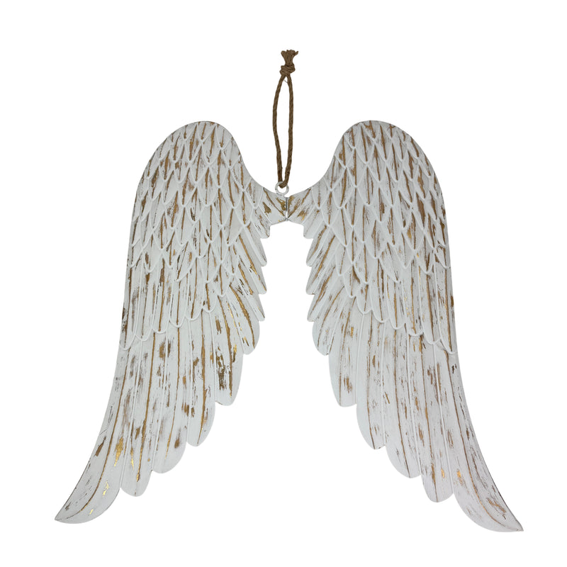 White - Image 1 - Zeckos Angel Wings Wall Sculpture, 34-Inch Metal White with Gold Accents
