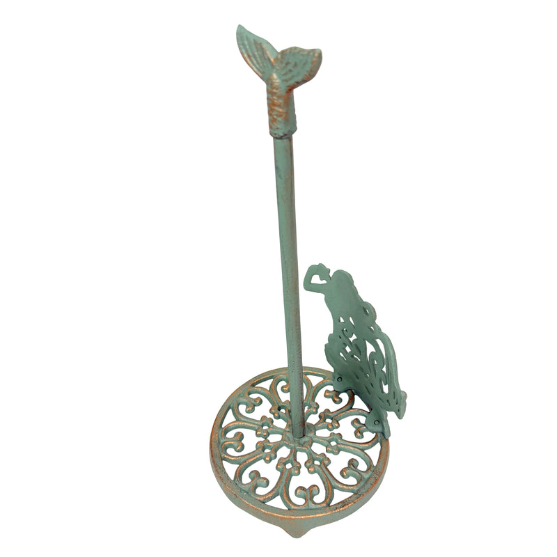 Zeckos Mermaid Paper Towel Holder, Verdigris Iron Tail Finial, 14 Inch Tall Image 8