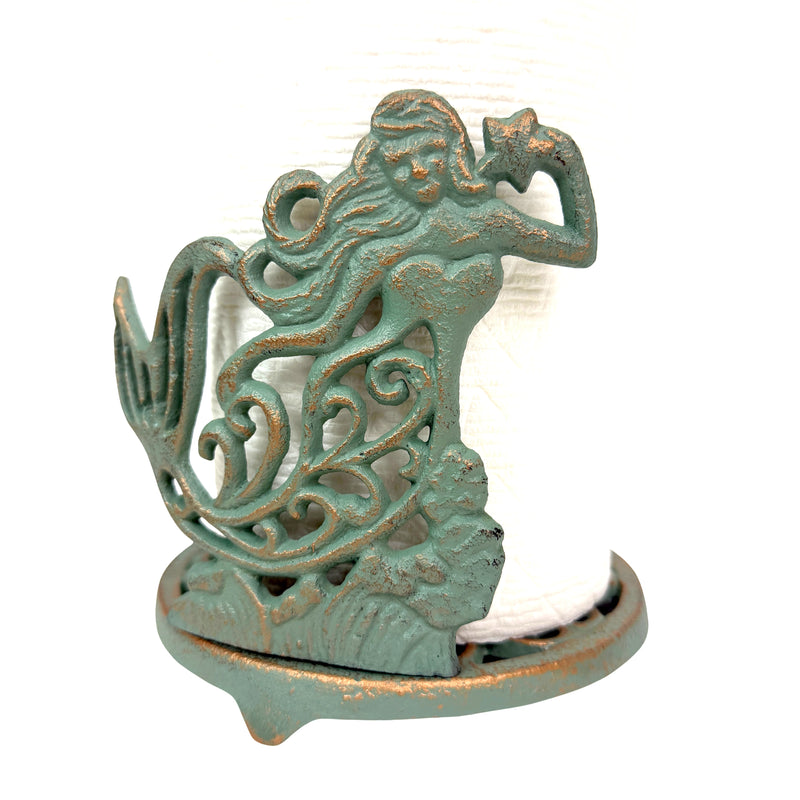Zeckos Mermaid Paper Towel Holder, Verdigris Iron Tail Finial, 14 Inch Tall Image 10