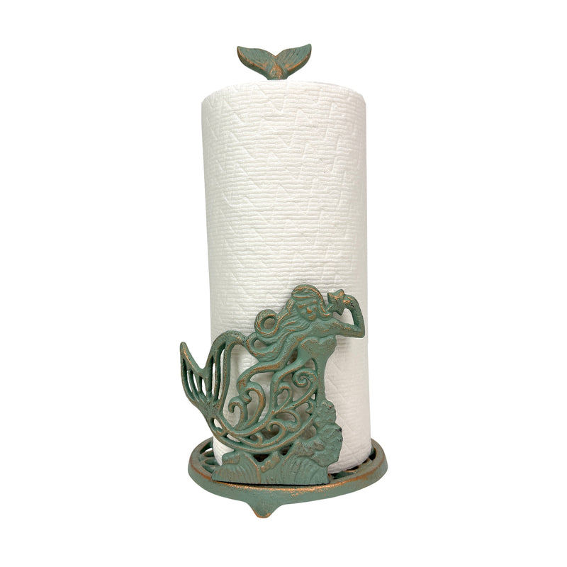 Zeckos Mermaid Paper Towel Holder, Verdigris Iron Tail Finial, 14 Inch Tall Image 2