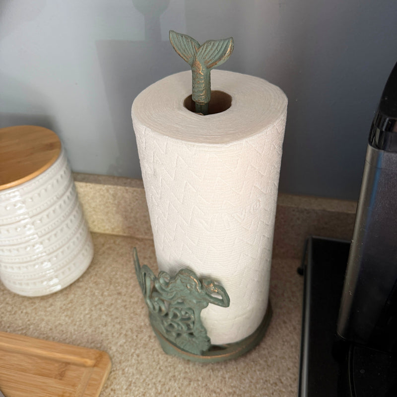 Zeckos Mermaid Paper Towel Holder, Verdigris Iron Tail Finial, 14 Inch Tall Image 6
