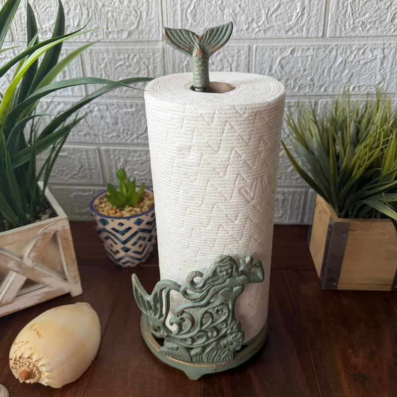 Zeckos Mermaid Paper Towel Holder, Verdigris Iron Tail Finial, 14 Inch Tall Image 7