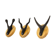 Zeckos Set of 3 Cast Iron Antler Wall Hooks, 3.75 Inch Tall, Wood-Backed Image 9