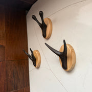 Zeckos Set of 3 Cast Iron Antler Wall Hooks, 3.75 Inch Tall, Wood-Backed Image 5