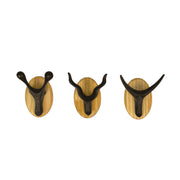 Zeckos Set of 3 Cast Iron Antler Wall Hooks, 3.75 Inch Tall, Wood-Backed Image 1