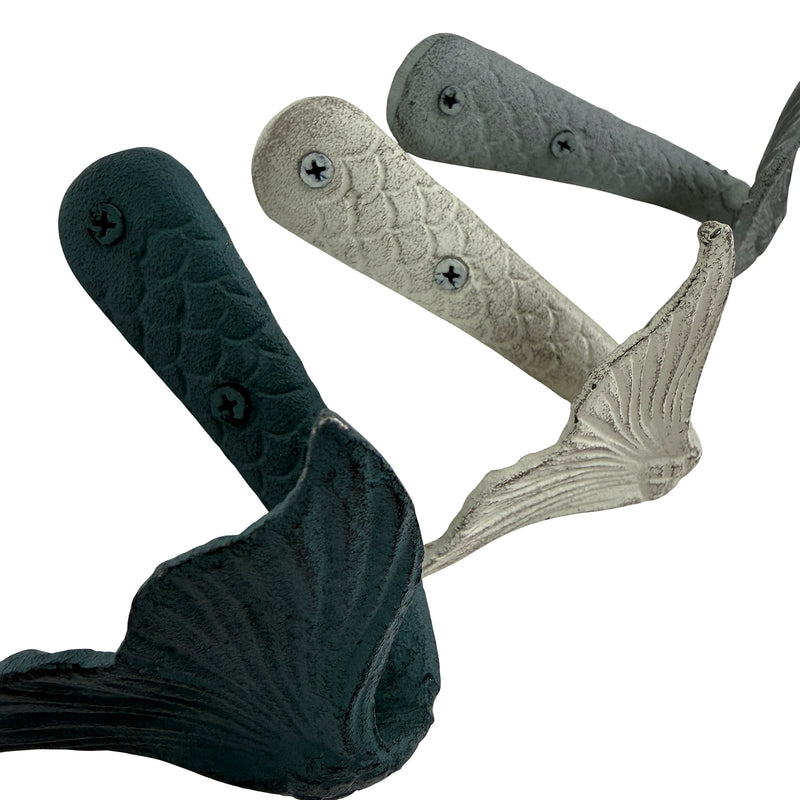 Zeckos Set of 3 Mermaid Tail Wall Hooks, Cast Iron, 5 Inch High Image 10